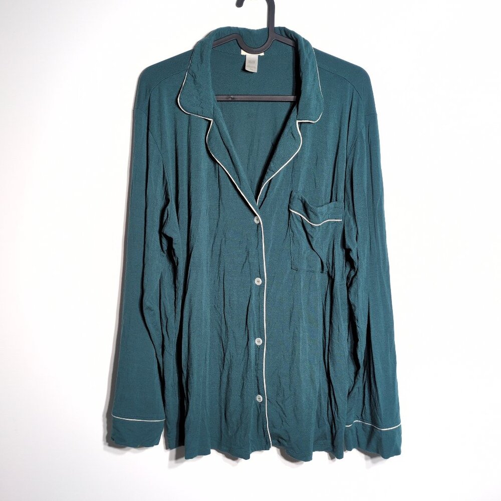 Eberjey Gisele Long Sleeve Shirt Medium Pajama Evergreen Ivory Tencel Modal